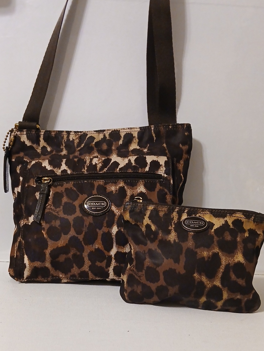 Coach Ocelot Animal Print Nylon Crossbody Bag